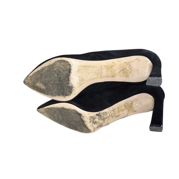 Stuart Weitzman Black Suede Sock Ankle Boots Pointed Toe Size 10M Heels - Picture 13 of 13